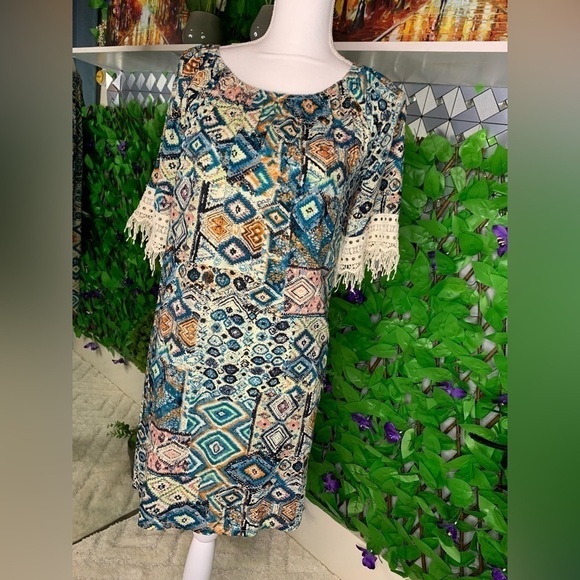 Kori Ameaica Size Small Lightweight Multi Color Dress with Crotchet Accents - Picture 1 of 11